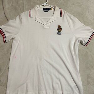 Ralph Lauren White Polo Shirt with Embroidered Bear